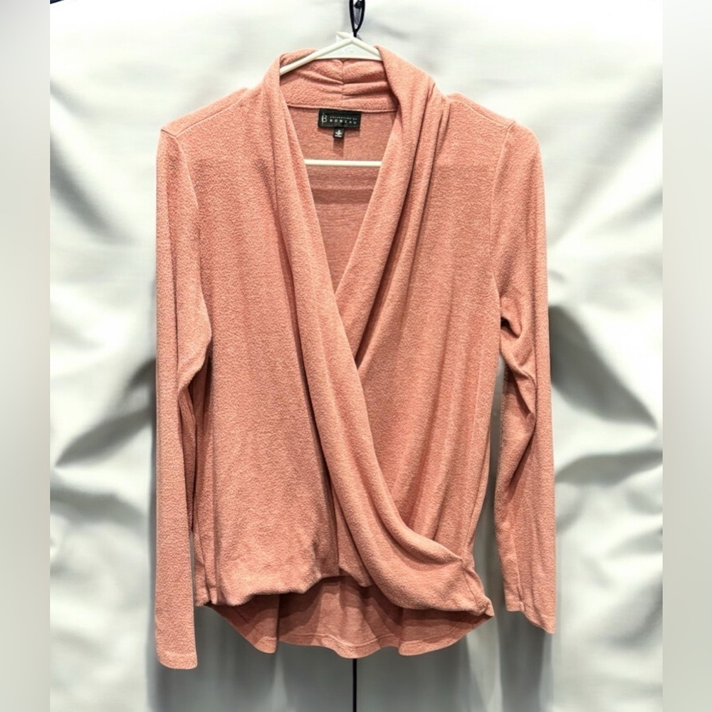 Bobeau Pink Draped Long Sleeve Top SMALL